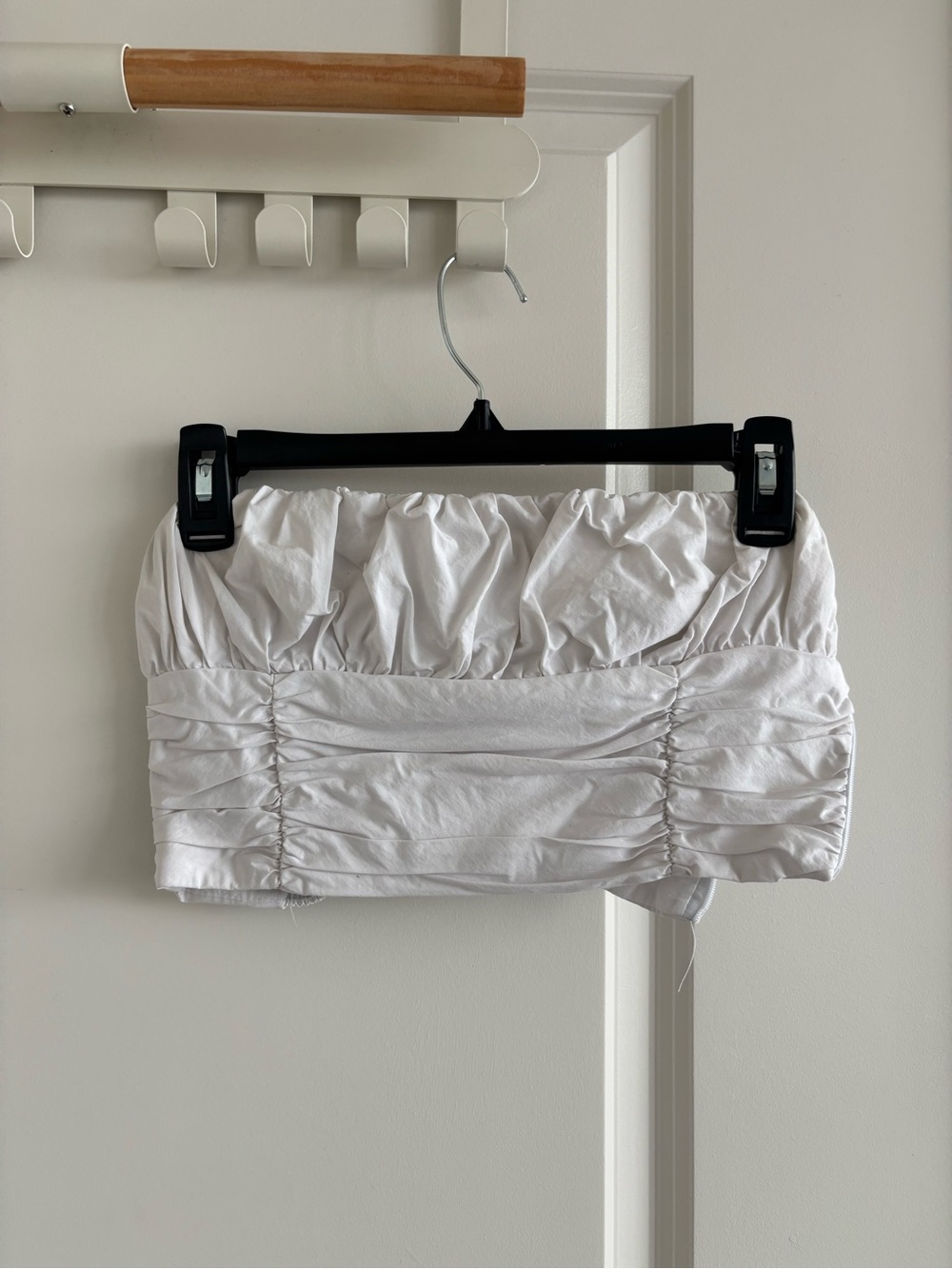 Zara White Ruched Strapless Crop Top